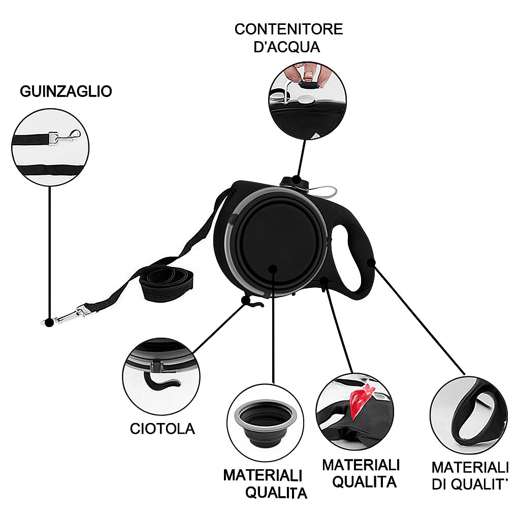 HydroLead – Guinzaglio con Ciotola Pieghevole e Dispenser Integrato