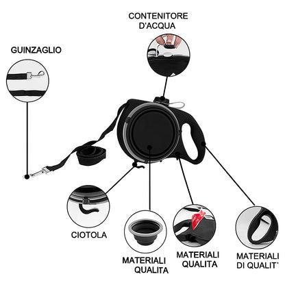 HydroLead – Guinzaglio con Ciotola Pieghevole e Dispenser Integrato