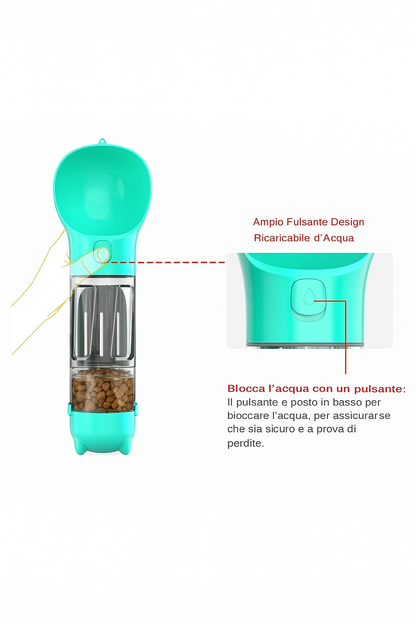 HydraPet 4-in-1 – Borraccia Portatile per Cani e Gatti con Snack, Sacchetti e Paletta