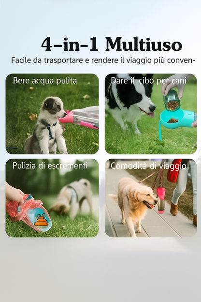 HydraPet 4-in-1 – Borraccia Portatile per Cani e Gatti con Snack, Sacchetti e Paletta
