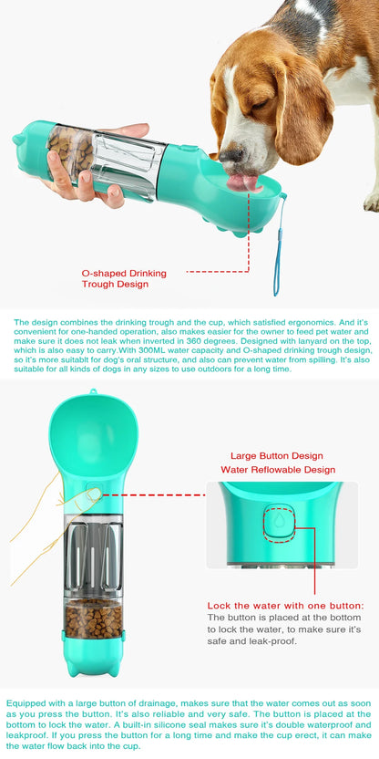 HydraPet 4-in-1 – Borraccia Portatile per Cani e Gatti con Snack, Sacchetti e Paletta