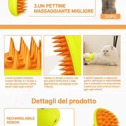 Spazzola a Vapore per Cani e Gatti 2 in 1 – Pettine Massaggiante Antigrovigli