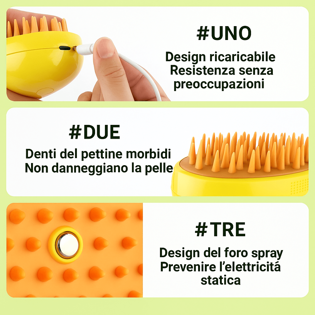 Spazzola a Vapore per Cani e Gatti 2 in 1 – Pettine Massaggiante Antigrovigli