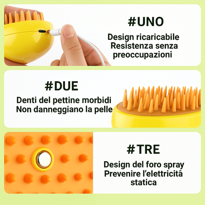 Spazzola a Vapore per Cani e Gatti 2 in 1 – Pettine Massaggiante Antigrovigli